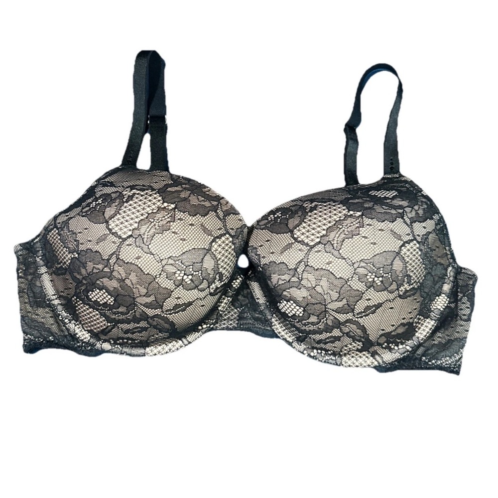 Victoria’s Secret Women's 38D Black And Beige Lace Biofit Bra Underwire Padded